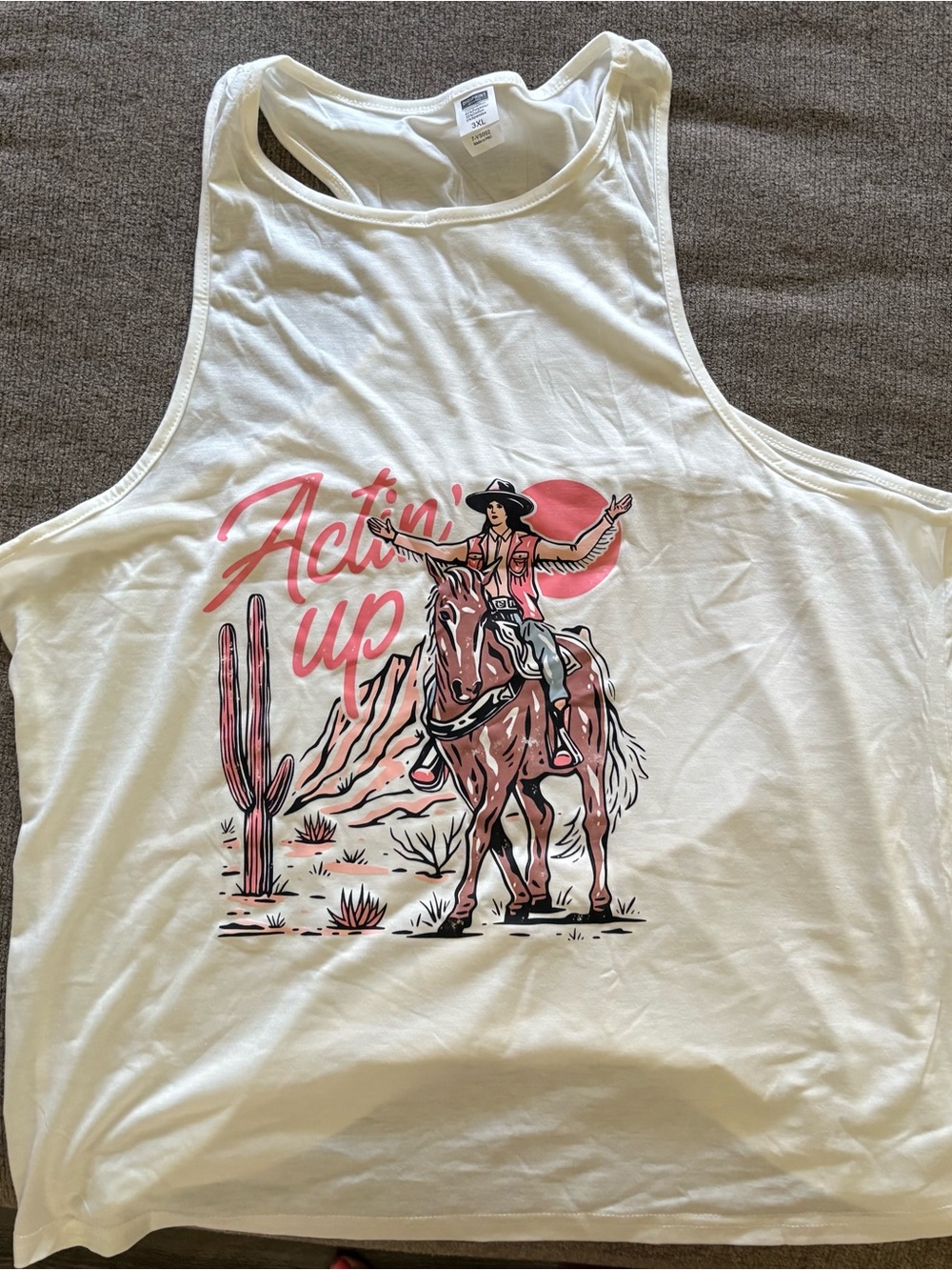 SHEIN White Tank Top with Pink Western Rider Graphic